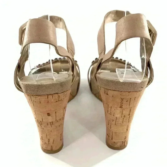 Nine West womens heels size 6.5 SusantJ taupe leather gem platform wedges - Picture 4 of 13